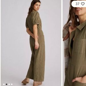 The Odells Anthropologie Army Green Utility Jumpsuit Size 8 M NWT Wide Leg Zip